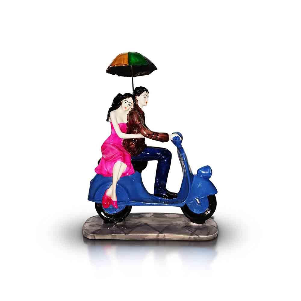 Couple Sitting on Scooter with Umbrella Figurine